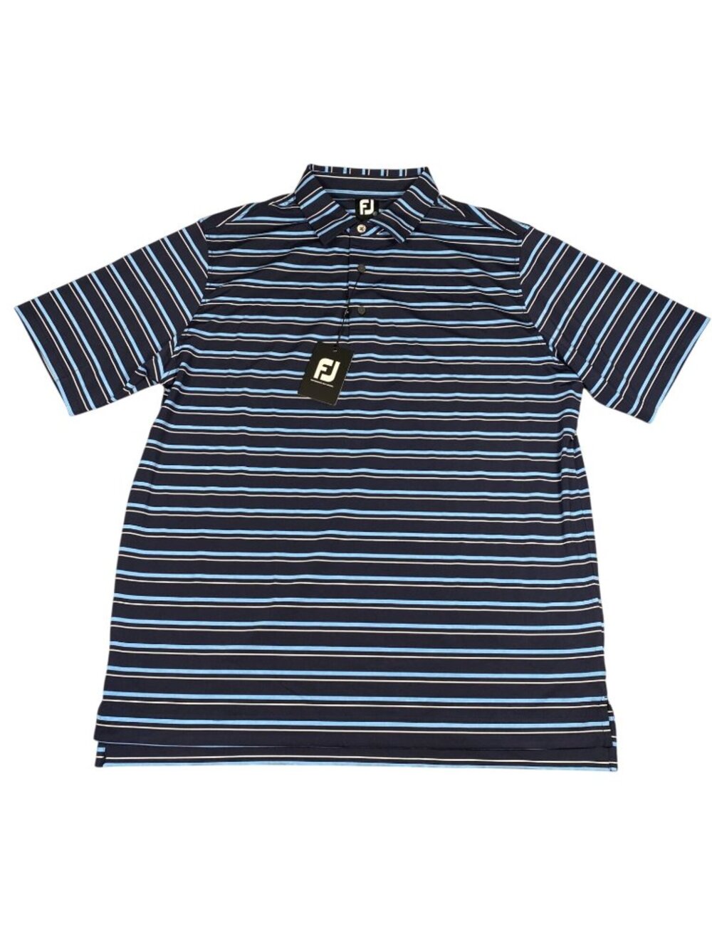 FootJoy Mens XL Navy Light Blue Striped Polo Shirt Short Sleeve Polyester Golf